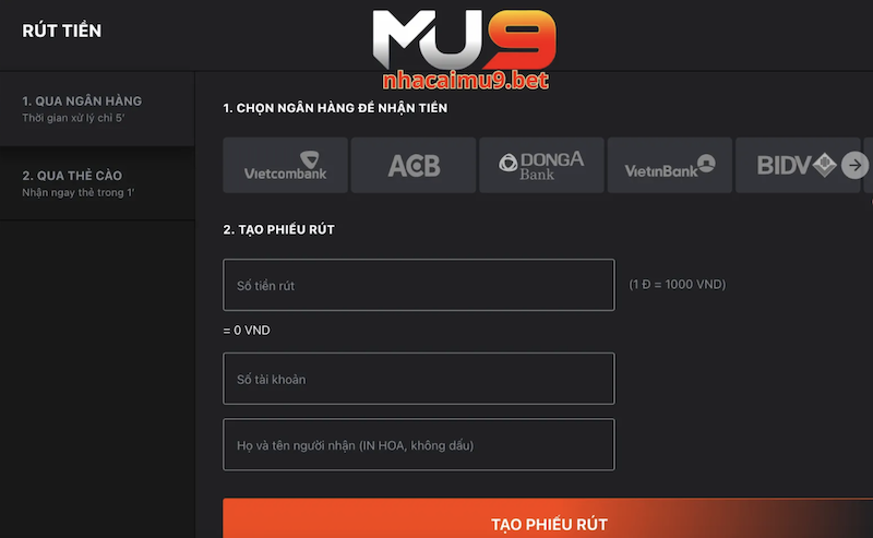 Hướng dẫn rút tiền tài khoản MU9
