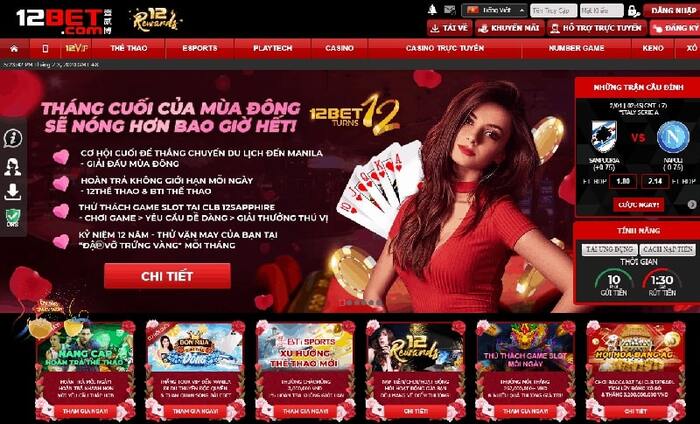 Giao diện trang chủ bắt mắt tại 12bet